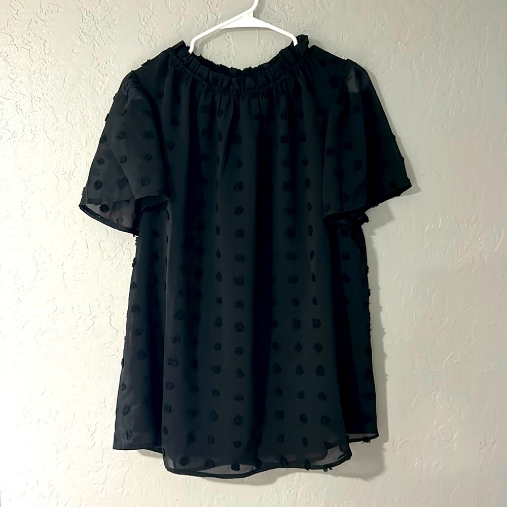 NEW Betsey’s Boutique black chiffon cinched neck blouse